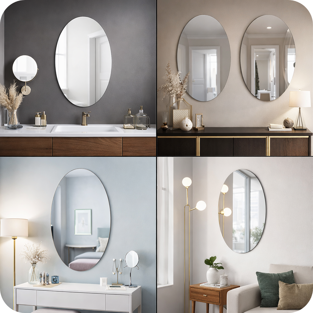 Buy 1 Get 1 Free Oval Sticker Mirror for Wall Decor | Acrylic Adhesive Wall Mirror for Bedroom Bathroom Living Room