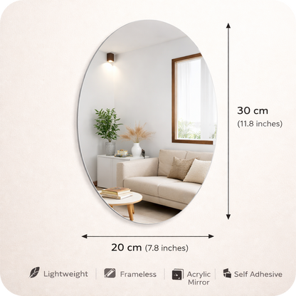 Buy 1 Get 1 Free Oval Sticker Mirror for Wall Decor | Acrylic Adhesive Wall Mirror for Bedroom Bathroom Living Room