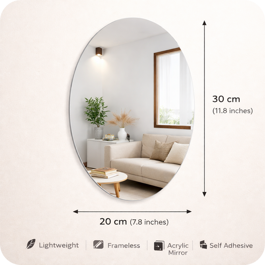 Buy 1 Get 1 Free Oval Sticker Mirror for Wall Decor | Acrylic Adhesive Wall Mirror for Bedroom Bathroom Living Room