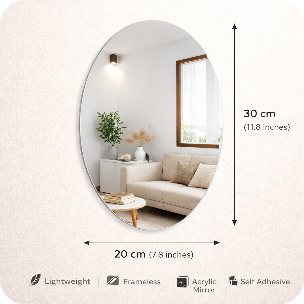 Buy 3 Get 1 Free – Oval Acrylic Mirror Wall Sticker (30x20 cm) | Unbreakable | Easy Stick Home Décor
