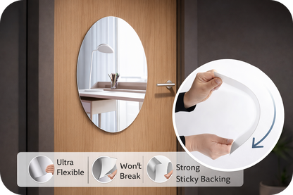 Buy 1 Get 1 Free Oval Sticker Mirror for Wall Decor | Acrylic Adhesive Wall Mirror for Bedroom Bathroom Living Room