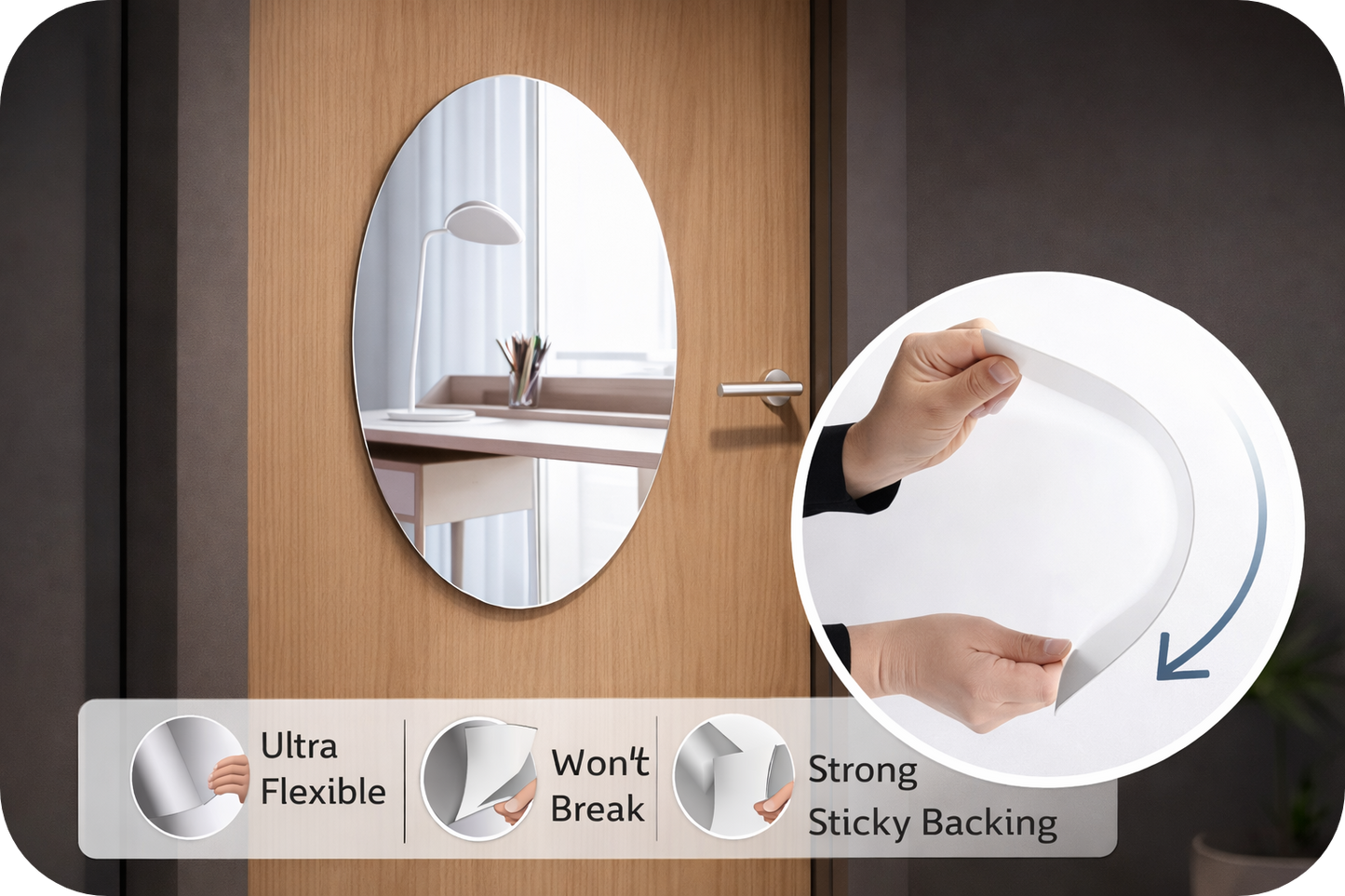 Buy 3 Get 1 Free – Oval Acrylic Mirror Wall Sticker (30x20 cm) | Unbreakable | Easy Stick Home Décor