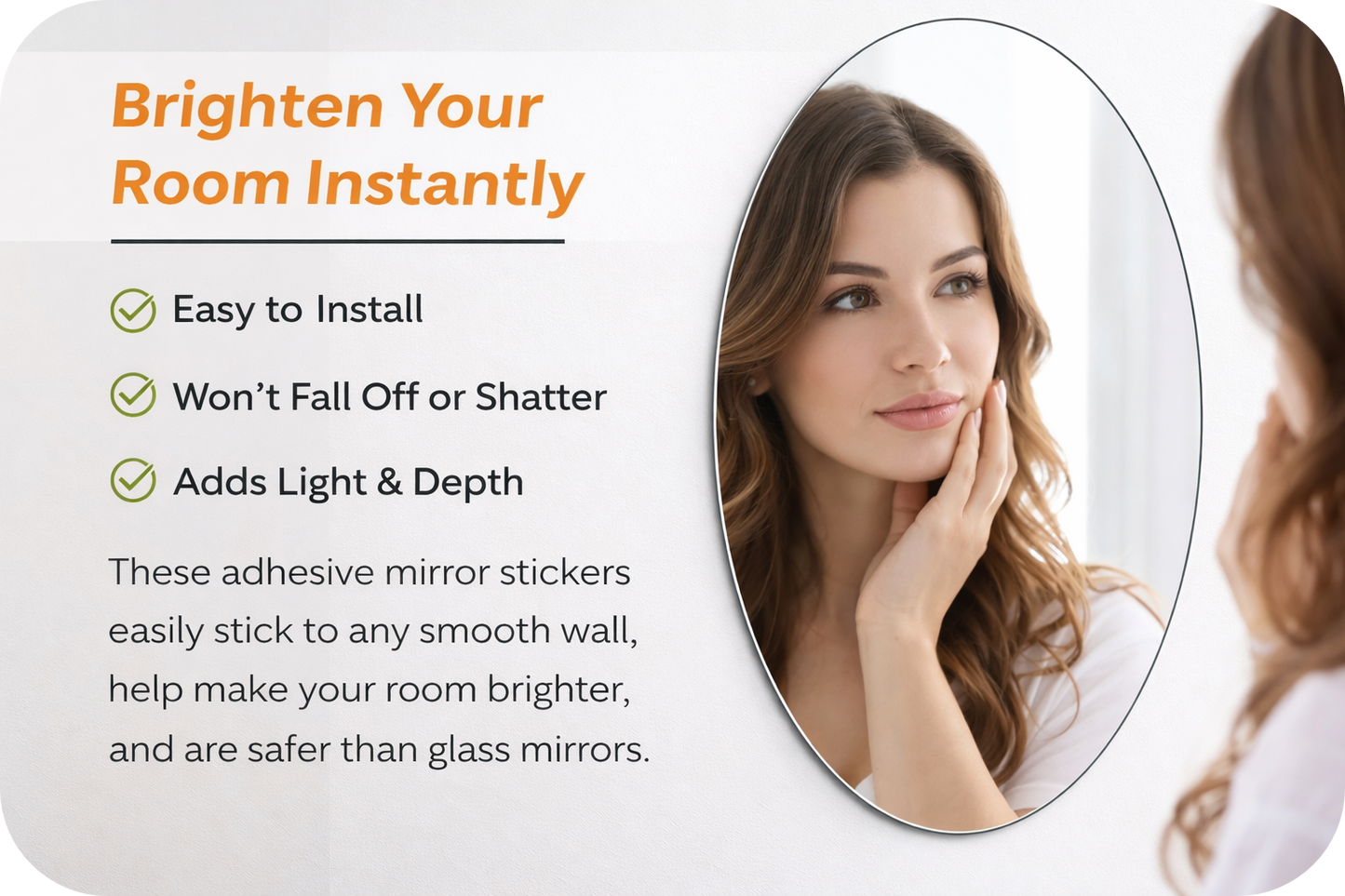 Buy 3 Get 1 Free – Oval Acrylic Mirror Wall Sticker (30x20 cm) | Unbreakable | Easy Stick Home Décor