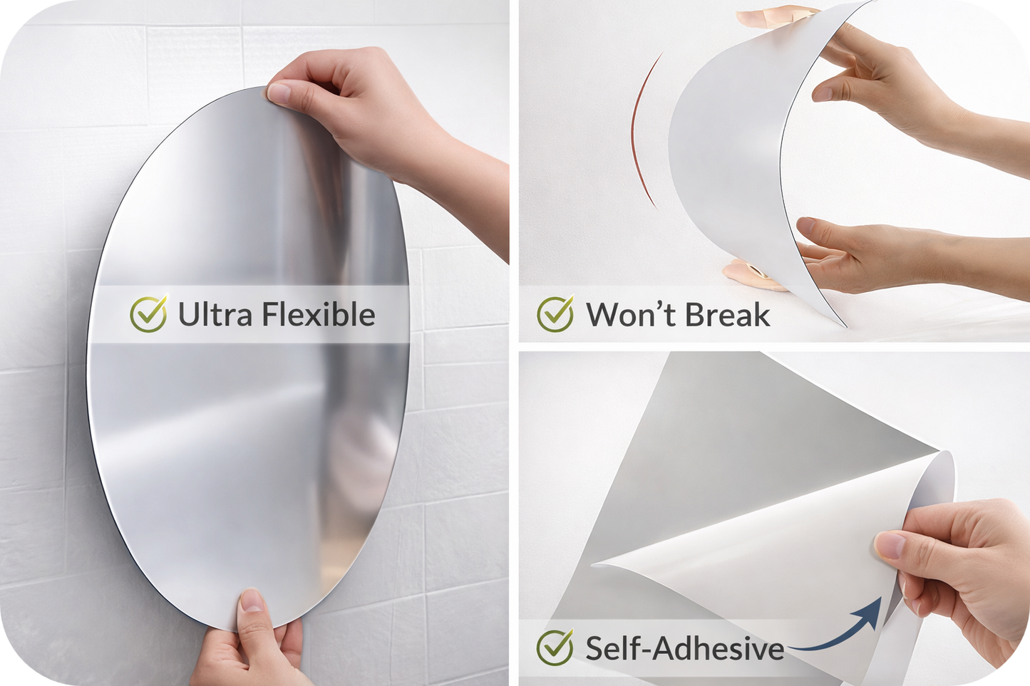 Buy 3 Get 1 Free – Oval Acrylic Mirror Wall Sticker (30x20 cm) | Unbreakable | Easy Stick Home Décor